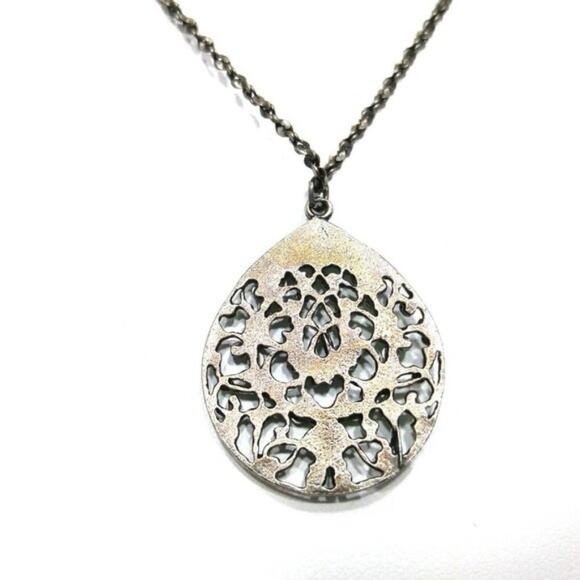 Anne Koplik Designs Necklace, Light Dark Green Rhinestone Teardrop Pendant, 18" - Picture 3 of 10